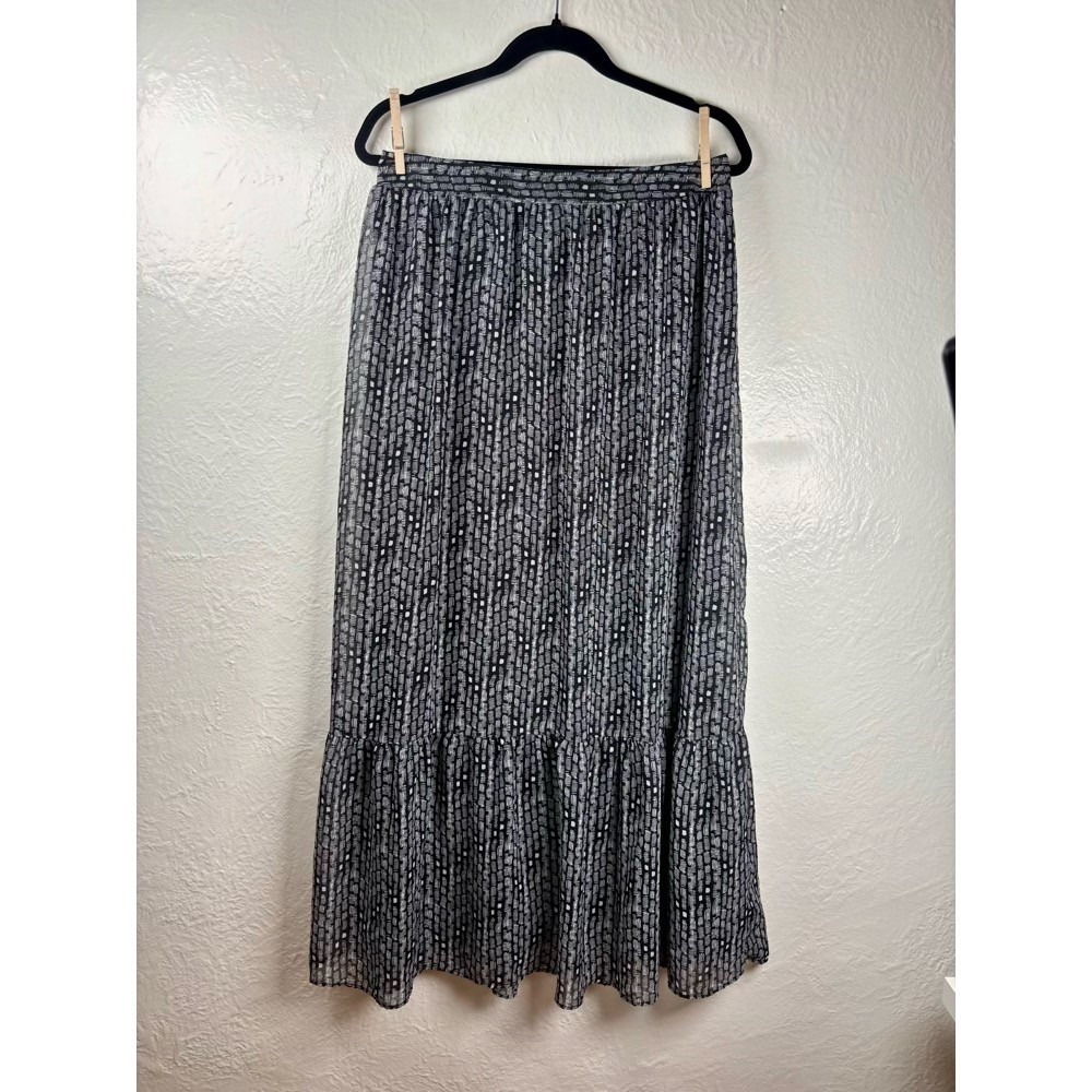 Candies Maxi Skirt Black White Tiered Ruffle Sz L Boho Cottagecore Prairie Retro
